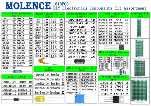 DIY Electronics Components Kit Assortment, Resistors 1818PCS, LED, Triode, Ca... - Picture 2 of 6