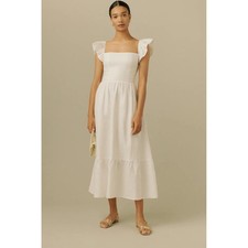 Reformation Lucila Linen Midi Dress White Women's Size 8 $248