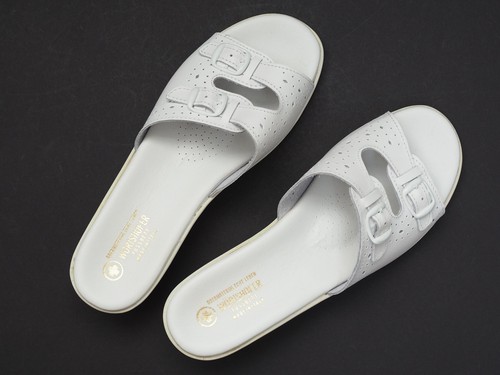 Pantolette Damen Gr. 41 Wörishofer Fußbett m.i. Italy Leder weiß Schnallen Arzt - Bild 6 von 7