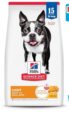 Hills Science Diet Dry Dog Food, Adult, Light, Chicken Meal 15 lb Damged Packing