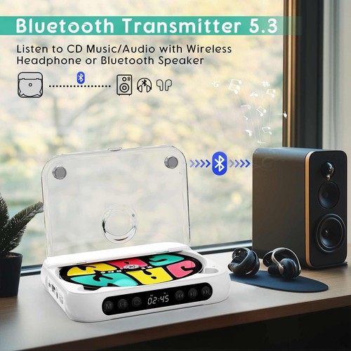 5V2A Bluetooth 5.3 CD Player W/Wired Earphone CD/MP3/WAV Portable and Versatile - Picture 8 of 16