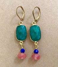  249 SUNDANCE CHARM VERMEIL HANDMADE EMERALD BEZEL ARTISAN JEWELRY EARRINGS