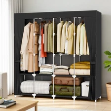 Clothes Rack Wardrobe Hanger Garment Storage Stand Closet Organizer Fabric Cover