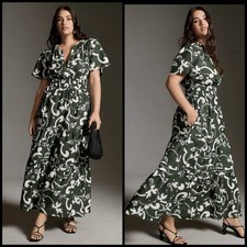 Anthropologie Somerset Tiered Maxi Dress Cotton Size 1X Plus Green Paisley