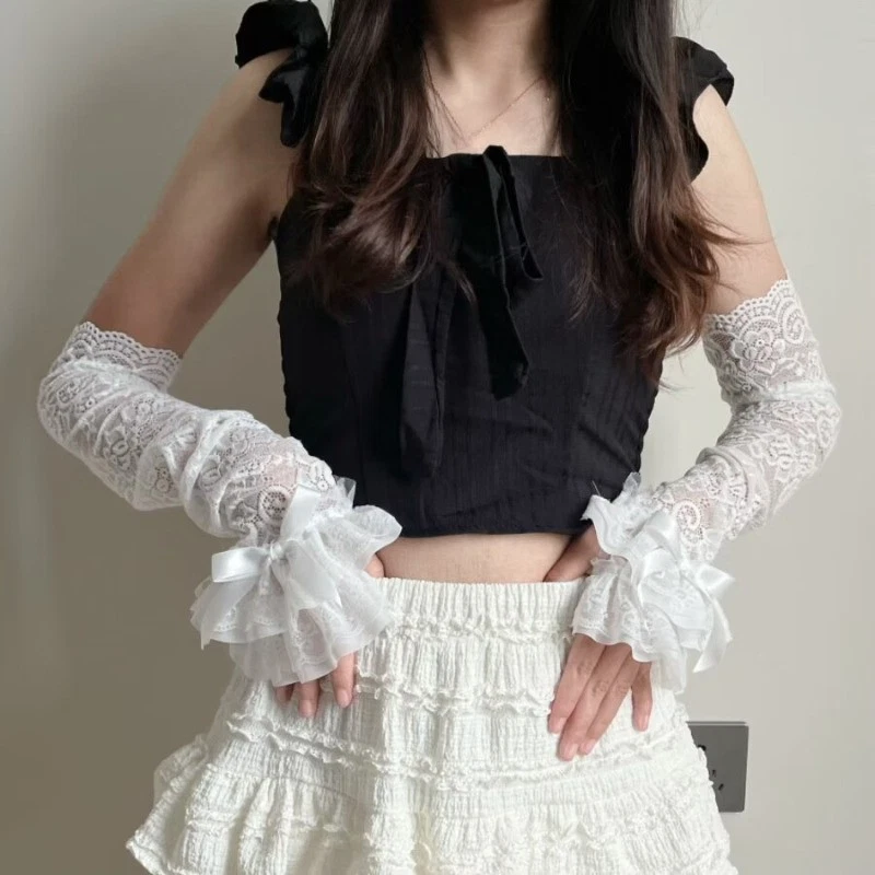 Damen Gothic Spitze Ärmel Manschette Süß Rüschen Arm Wärmer Zubehör Süß - Bild 3 von 4