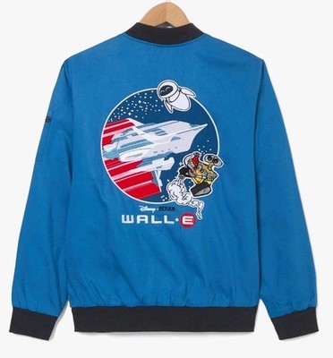 NEW Disney Pixar WALL-E Icons Mens LARGE Flight Jacket Blue Embroidered Patches