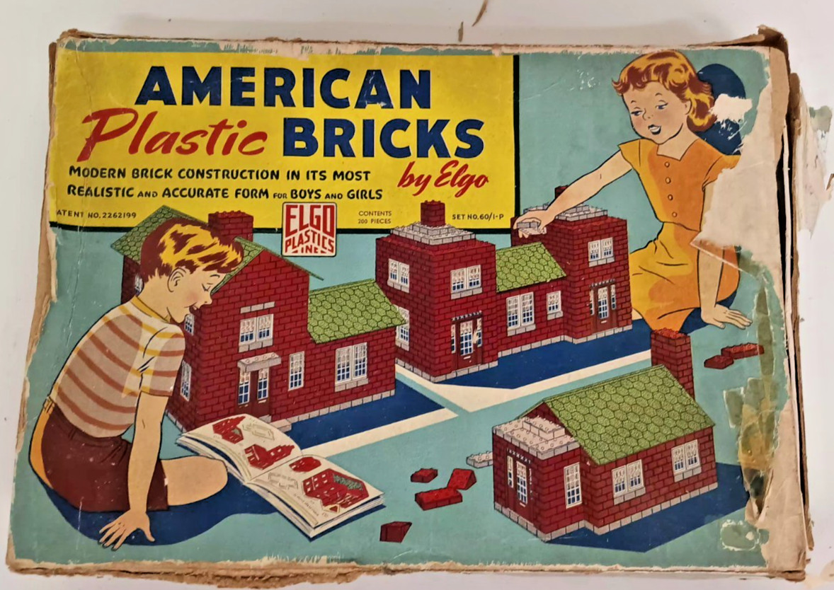 Vintage American Plastic Bricks By Elgo With Original Box