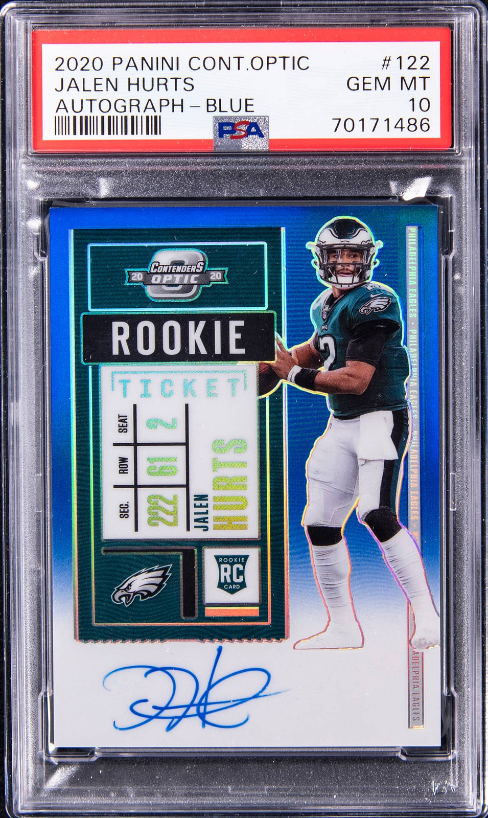 2020 Jalen Hurts PSA 10 Contenders Optic Blue Auto #122 44/75
