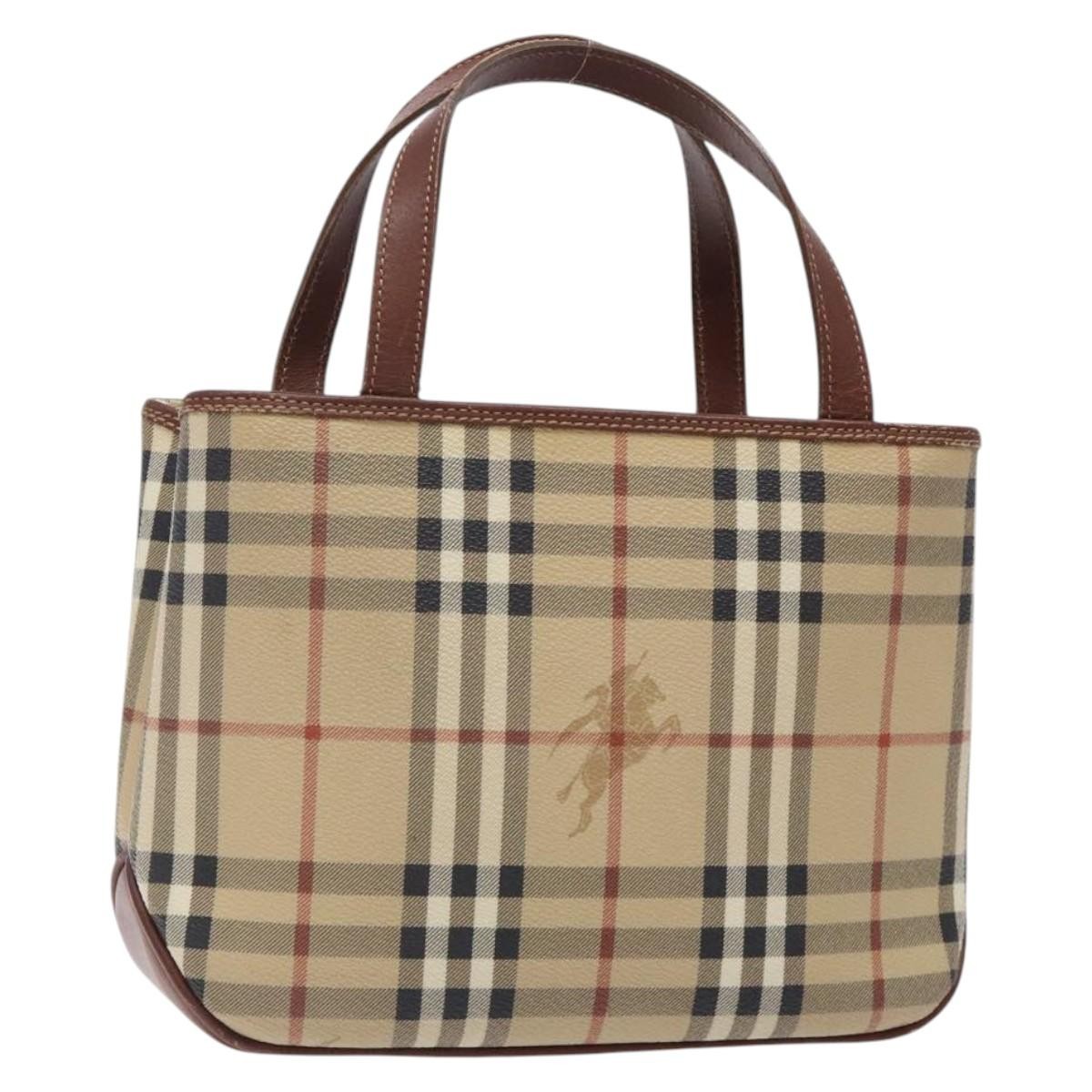 Borsa a mano BURBERRY Nova Check PVC beige oro Auth 132262A