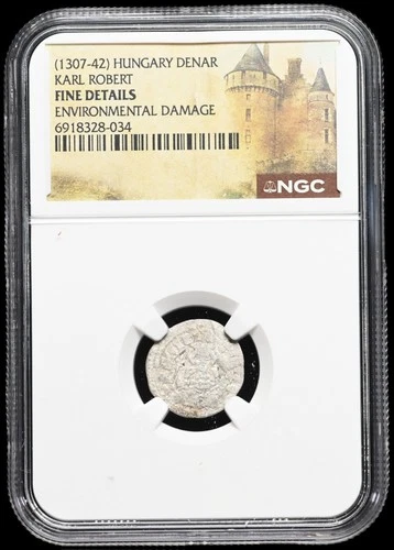 MEDIEVAL HUNGARY. Karl Robert, 1308-1342. Silver Denar, NGC Fine Details