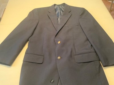 Saddlebred Men's Navy Blue Wool Blend Gold Button Sport Coat Blazer Jacket 40R