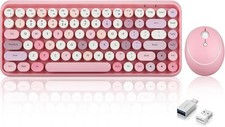 Wireless Mini Keyboard and Mouse Combo, Retro Round Key Caps, Pastel Pink
