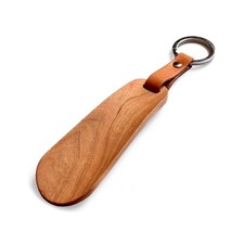 Hacoa Wood Mini Shoehorn Cherry Portable Shoe Horn Keychain Leather Strap Japan