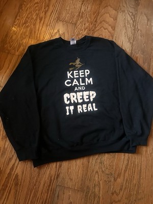  Way 2 Celebrate  Halloween Witch Sweatshirt  Keep Calm & Creep It Real  XL, Blk