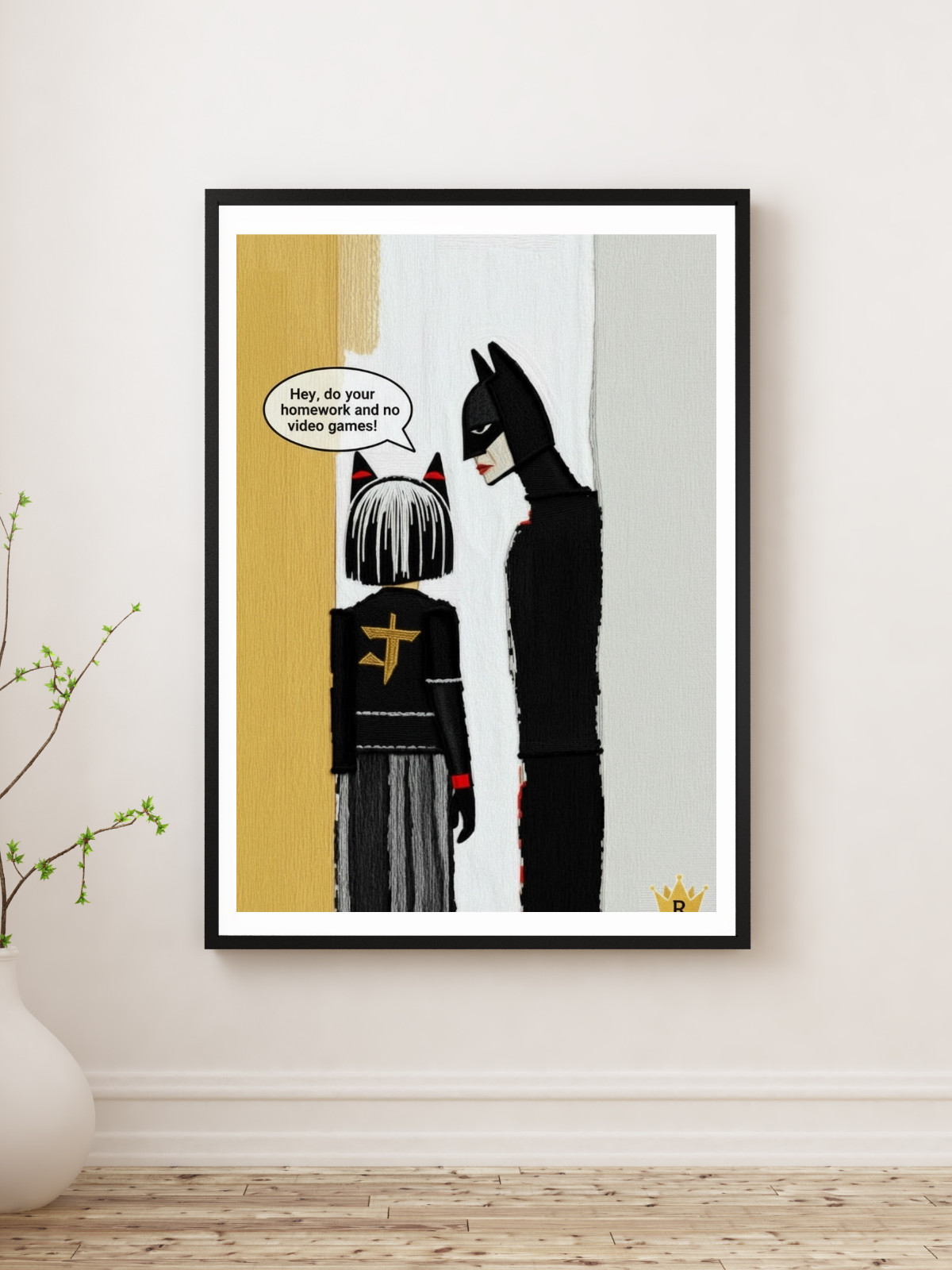 Batman and Daughter Painting Re-Print on Stretched Canvas Ready to Hang 12x16