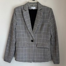 Evereve women  s Black White plaid Checkered Blazer suit jacket size medium EUC