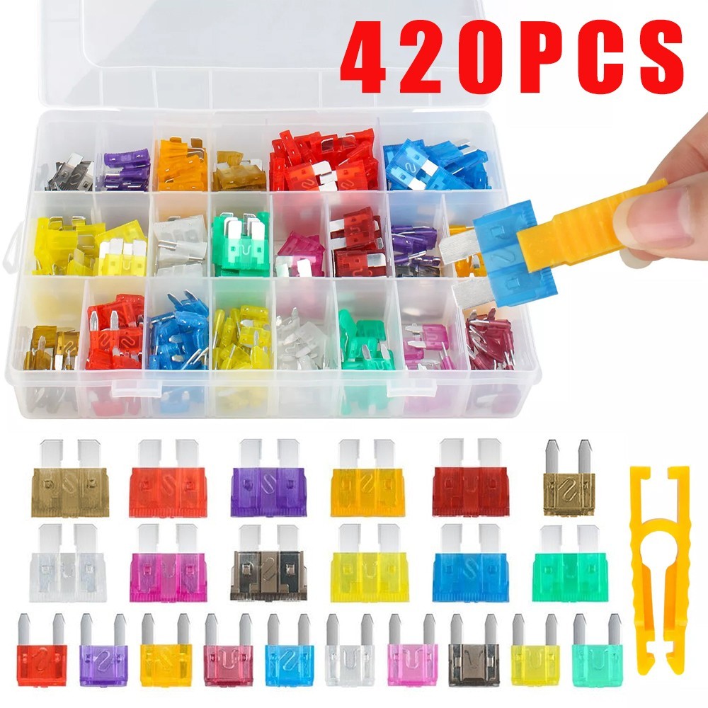 420Pcs Auto Blade Fuse Assortment Kit Standard Mini Fuses for Car Truck RV Boat