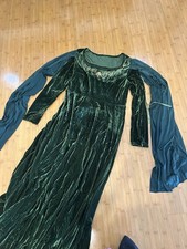 Medieval Renaissance Velour Gown Maxi Costume Dress Green/Black Gold Trim Mediu