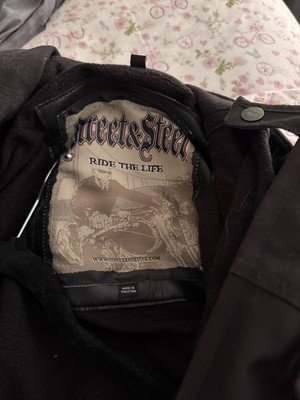 Street & Steel Black Padded Vented Embroidered w/Patches Motorcycle Jacket Men M