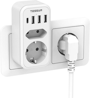 TESSAN Doppelstecker 3600W mit USB C & 3 USB A 2fach Adapter Schnellladen 2er