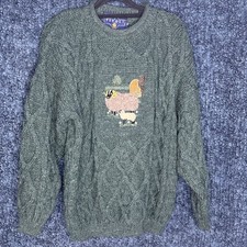 Tivoli Aran Fisherman Jumper Vintage Irish Wool Chunky Cable Knit Sheep Size S
