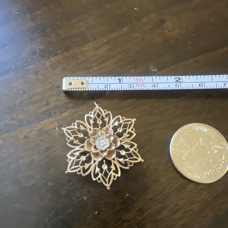 10k Rose Gold Earth Mine Diamond Flower Broach Pendant 4 Grams Vintage Antique