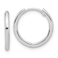 14K White Gold Polished Round Hinged Hoop Earrings L 15.6mm, W 16.5mm