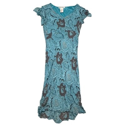 Y2k 90s Grunge Fairy Gauzy teal paisley midi dress Sz L Whimsigoth festival boho