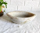 Antique Primitive Handmade White Marble Stone Mortar Decor Kitchenware STO471