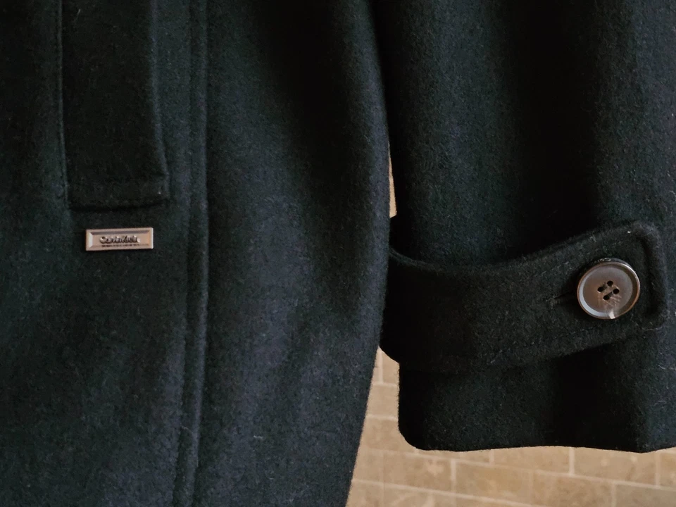 Calvin Klein Men's Black Wool Pea Coat With Quilted Lining Medium - Image 4 of 4