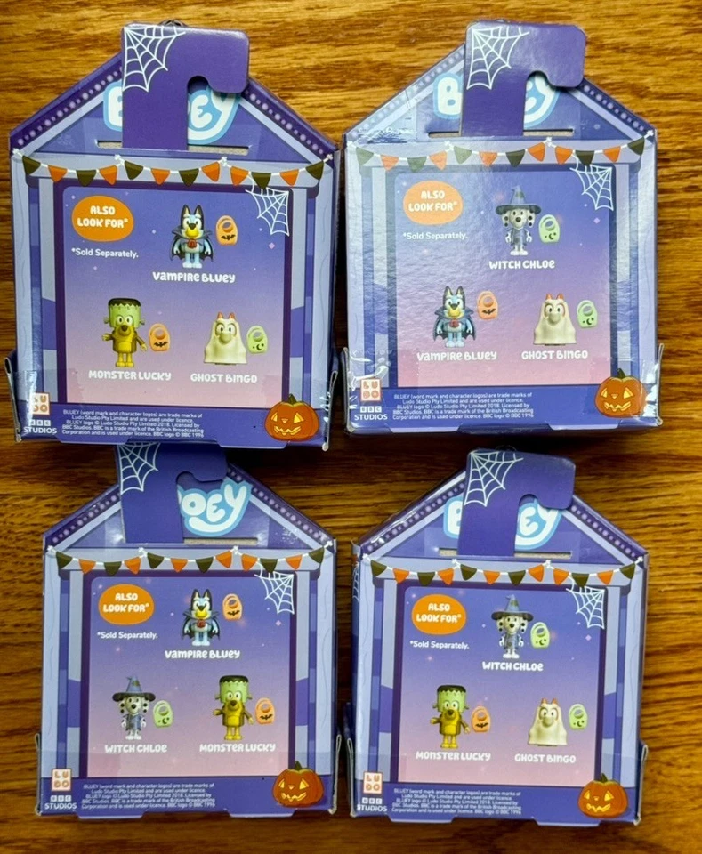 Nuevo Bluey Booey Figuras Juego Completo de 4 Chloe Bingo Suerte con Cubos Halloween Foto 2 de 2