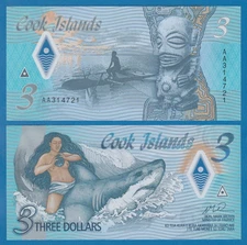 Cook Islands 3 Dollars, P 11a, ND 2021 UNC Polymer note, AA Prefix ( P 11 a )
