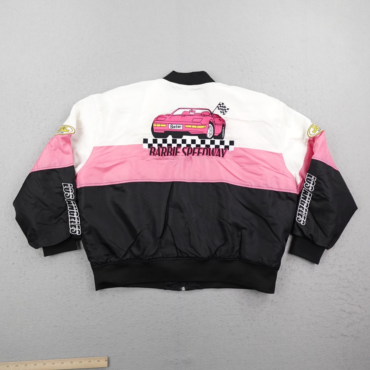 Barbie Pacsun Jacket Womens Medium Pink Black Speedway Racing
