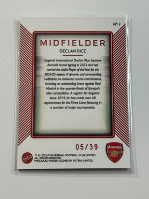 2025-26 Futera Platinum Arsenal Red Parallel #12 Declan Rice 05/39