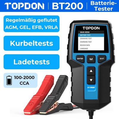  TOPDON BT200 12V Auto Batterietester KFZ Akku Prüfer Testgerät Digital Deutsch