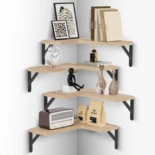 Corner Floating Shelves Wooden Floating Shelves Set of 4, Wall Mounted for St...