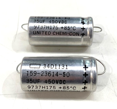 2PCS United Chemi-Con 34D1131 Electrolytic Capacitor 35UF 450V 85C Axial 26x54mm