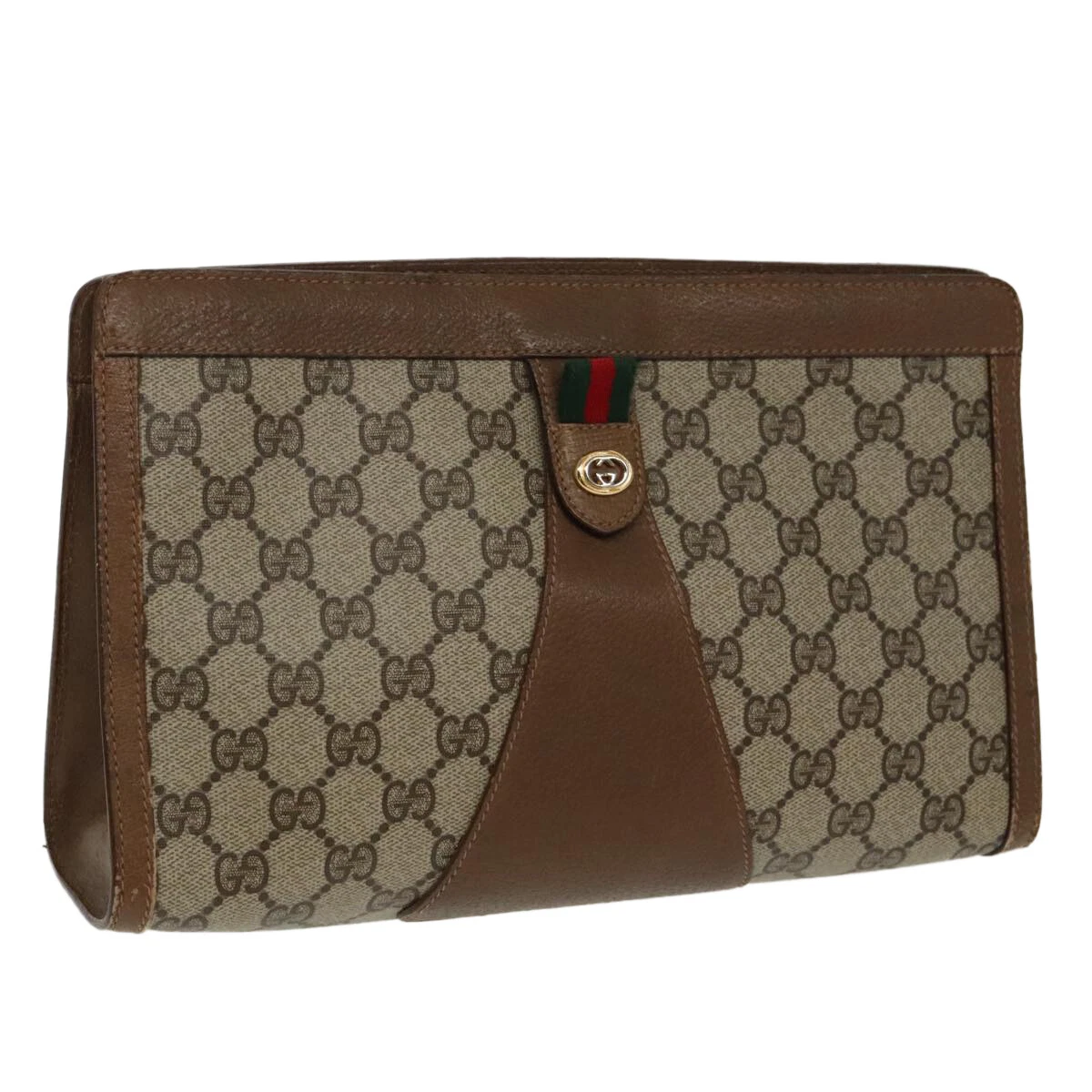 Sac pochette GUCCI GG Supreme Web Sherry Line PVC beige rouge 89 01 033 authentique ki5062