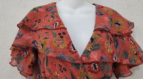 Boohoo Ruffle Hem Floral Maxi Dress Gray Flutter Sleeve Plus Sz US 4-BEAUTIFUL! - Picture 3 of 6