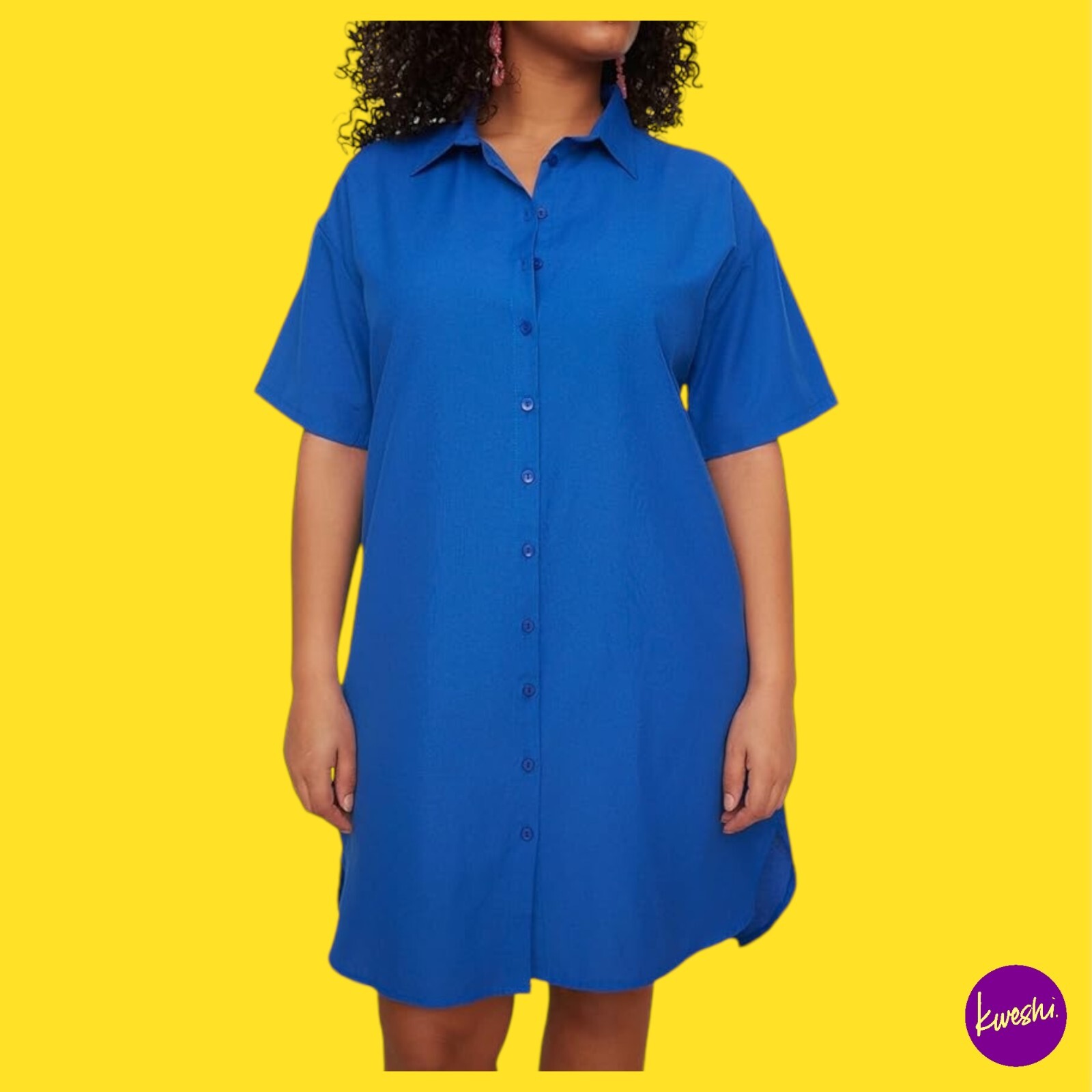 TRENDYOL Women's Plus Size Relaxed Fit Mini Shirt Dress, Indigo Blue, UK 18