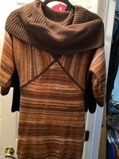 Nine West Women's Knit Dress Brown's Cowl Neck Long Sleeves Sweater Size S, EUC
