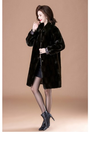 Luxury Mink Fur Warm Coat Women's Mink Fleece Mother's Plus Size Fur Coat Winter - Picture 9 of 26