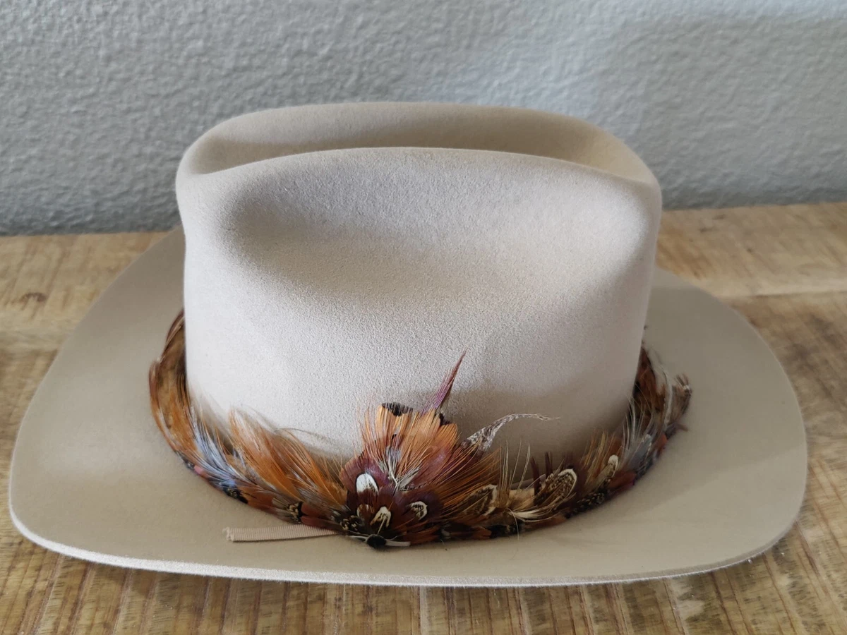 John B. Stetson 3x Beaver Cowboy Hat 6 3/4 Feather Hat band