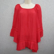 Counterparts Womens Red Blouse X Large Short Sleeve RoundNeck Casual Preppy Chic