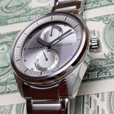 Citizen Eco-Drive Date Stainless Steel Silver Round Quartz Mens 