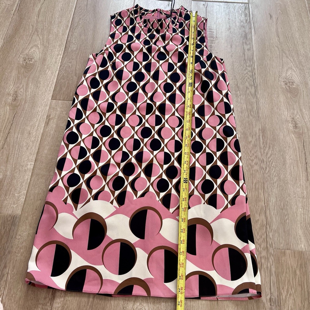 ワンピース Salvatore Ferragamo Pink Cotton Blend Dress Marella Womens Kabuki Geo Print Shift Dress, Pink Black