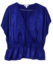 NINE WEST TUNIC BLOUSE ladies XXL royal blue short sleeve elastic waist silky