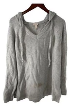 LOGO by Lori Goldstein V-Neck Sweater with Hood Heather Grey