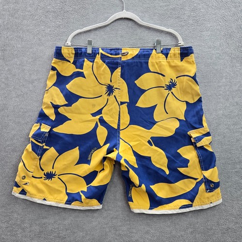 Abercrombie & Fitch Men Swim Shorts L Yellow Floral Polyester Outdoor Beach - Picture 7 of 8