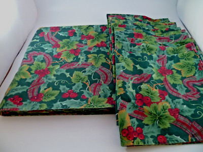 SET 11 PCS 1 CHARTER CLUB Fabric Tablecloth & 10 Napkins Holiday Holly Berries 